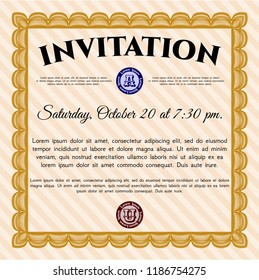 Orange Formal invitation. Detailed. With guilloche pattern and background. Sophisticated design. 