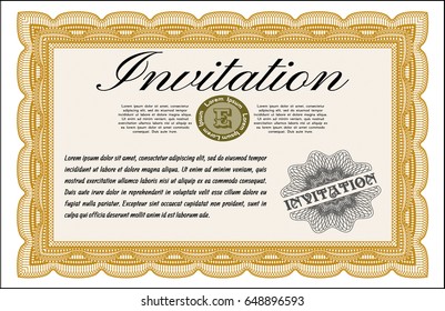 Orange Formal invitation. Easy to print. Superior design. Detailed. 