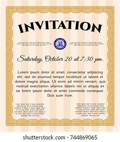 Orange Formal invitation. Easy to print. Detailed. Money Pattern. 