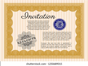 Orange Formal invitation. Elegant design. With complex background. Detailed. 