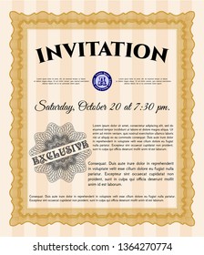 Orange Formal invitation. Elegant design. Complex background. Vector illustration. 