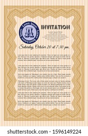 Orange Formal invitation. Elegant design. With complex background. Vector illustration. 