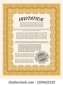 Orange Formal invitation. Excellent design. With guilloche pattern. Vector illustration. 