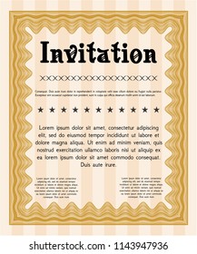 Orange Formal invitation. With great quality guilloche pattern. Detailed. Money Pattern. 