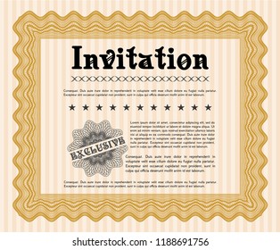 Orange Formal invitation. With great quality guilloche pattern. Customizable, Easy to edit and change colors. Sophisticated design. 