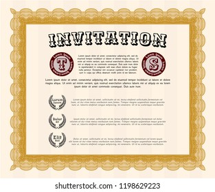 Orange Formal invitation. With great quality guilloche pattern. Artistry design. Detailed. 