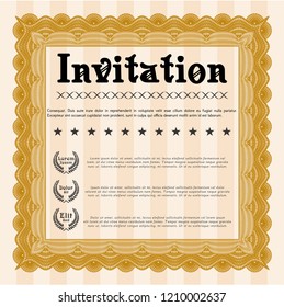 Orange Formal invitation. With great quality guilloche pattern. Customizable, Easy to edit and change colors. Lovely design. 