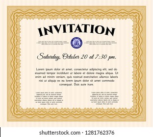 Orange Formal invitation. With great quality guilloche pattern. Modern design. Customizable, Easy to edit and change colors. 