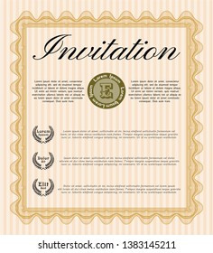 Orange Formal invitation. With great quality guilloche pattern. Vector illustration. Artistry design. 