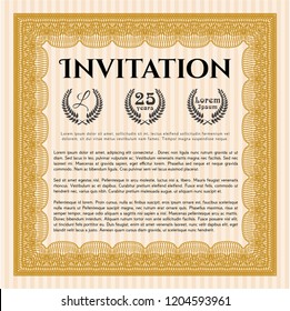 Orange Formal invitation. With guilloche pattern and background. Perfect design. Detailed. 