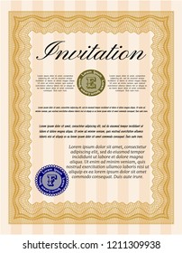 Orange Formal invitation. With guilloche pattern and background. Detailed. Money Pattern design. 