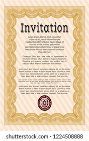 Orange Formal invitation. With guilloche pattern. Customizable, Easy to edit and change colors. Money Pattern. 