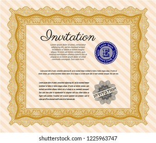 Orange Formal invitation. With guilloche pattern. Money Pattern design. Vector illustration. 
