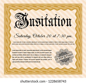 Orange Formal invitation. With guilloche pattern. Customizable, Easy to edit and change colors. Nice design. 