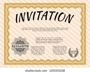 Orange Formal invitation. With guilloche pattern. Customizable, Easy to edit and change colors. Excellent design. 