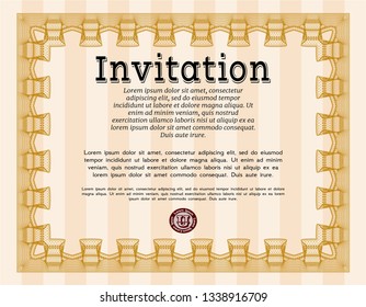 Orange Formal invitation. With guilloche pattern and background. Customizable, Easy to edit and change colors. Money Pattern. 
