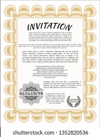 Orange Formal invitation. With guilloche pattern and background. Sophisticated design. Customizable, Easy to edit and change colors. 