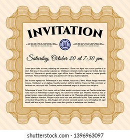 Orange Formal invitation. With guilloche pattern. Detailed. Sophisticated design. 