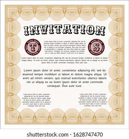Orange Formal invitation. With guilloche pattern. Superior design. Vector illustration. 