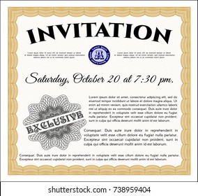 Orange Formal invitation. With guilloche pattern. Detailed. Superior design. 