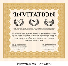 Orange Formal invitation. With guilloche pattern. Excellent design. Vector illustration. 