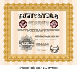 Orange Formal invitation. With linear background. Detailed. Perfect design. 