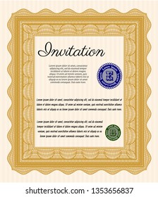 Orange Formal invitation. With linear background. Lovely design. Vector illustration. 