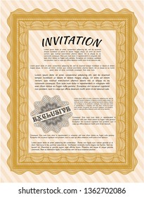 Orange Formal invitation. With linear background. Vector illustration. Perfect design. 