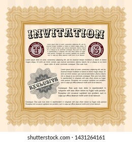 Orange Formal invitation. With linear background. Vector illustration. Excellent design. 