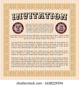 Orange Formal invitation. With linear background. Lovely design. Vector illustration. 