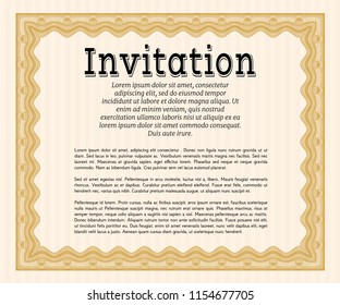 Orange Formal invitation. Lovely design. Vector illustration. Printer friendly. 