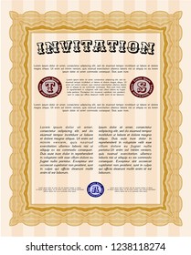 Orange Formal invitation. Lovely design. With complex background. Vector illustration. 