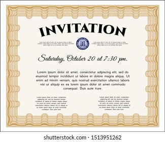Orange Formal invitation. Lovely design. Vector illustration. With background. 