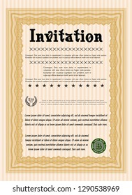Orange Formal invitation. Modern design. Vector illustration. With guilloche pattern. 