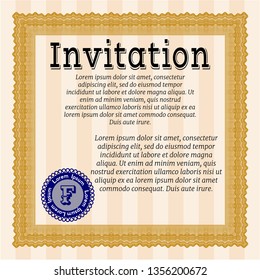 Orange Formal invitation. Modern design. Vector illustration. With complex linear background. 