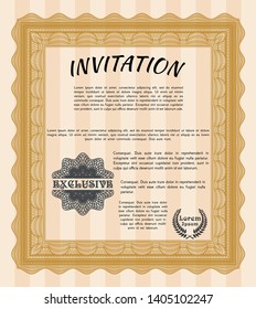 Orange Formal invitation. Modern design. Detailed. With complex linear background. 