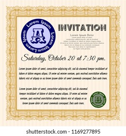 Orange Formal invitation. Money Pattern design. Easy to print. Detailed. 