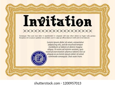 Orange Formal invitation. Money Pattern. With complex linear background. Customizable, Easy to edit and change colors. 