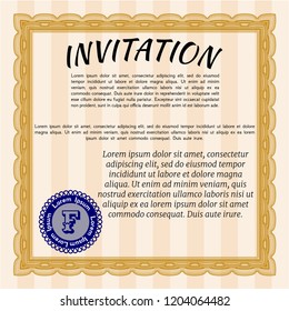 Orange Formal invitation. Money Pattern design. Vector illustration. Complex background. 