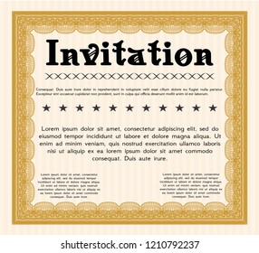 Orange Formal invitation. Money Pattern design. With guilloche pattern and background. Customizable, Easy to edit and change colors. 