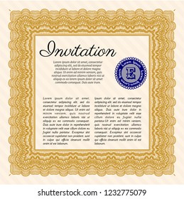 Orange Formal invitation. Money Pattern. With linear background. Detailed. 