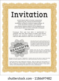 Orange Formal invitation. Nice design. Detailed. Complex background. 