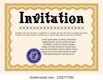 Orange Formal invitation. Perfect design. Detailed. Complex background. 