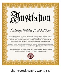 Orange Formal invitation. Printer friendly. Detailed. Superior design. 