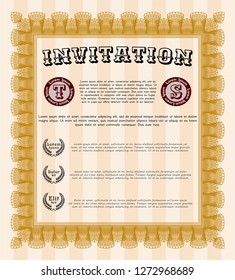 Orange Formal invitation. Printer friendly. Sophisticated design. Vector illustration. 
