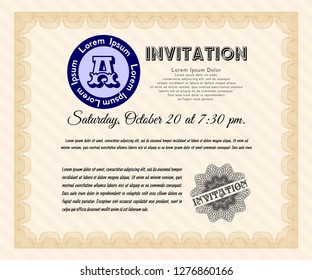 Orange Formal invitation. With quality background. Artistry design. Vector illustration. 