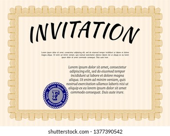 Orange Formal invitation. With quality background. Vector illustration. Artistry design. 