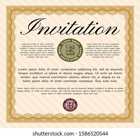 Orange Formal invitation. With quality background. Detailed. Artistry design. 