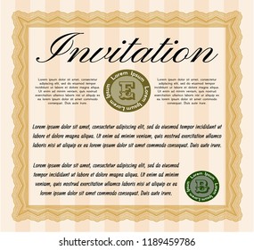 Orange Formal invitation. Superior design. Easy to print. Vector illustration. 