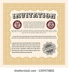 Orange Formal invitation. Superior design. With great quality guilloche pattern. Vector illustration. 